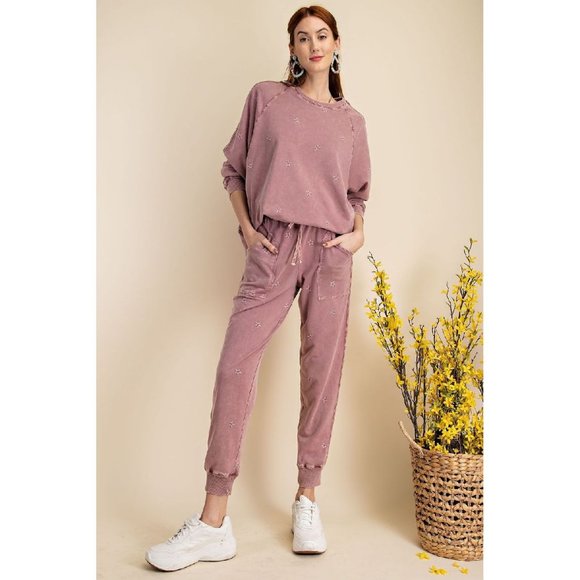 easel Pants - EASEL joggers easel pants Mauve mineral washed soft Jogger Sweatpants size med